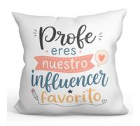 Mugffins Coussin avec Rembourrage Cadeau Professeur Amusant | Coussin Prof avec Texte Profe eres nuestro Influencer favorito en Espagnol | idée maître Remerciement 40x40cm | Enseñanza v8