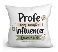 Mugffins Coussin avec Rembourrage Cadeau Professeur Amusant | Coussin Prof avec Texte Profe eres nuestro Influencer favorito en Espagnol | idée maître Remerciement 40x40cm | Enseñanza v4