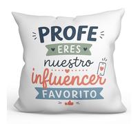 Mugffins Coussin avec Rembourrage Cadeau Professeur Amusant | Coussin Prof avec Texte Profe eres nuestro Influencer favorito en Espagnol | idée maître Remerciement 40x40cm | Enseñanza v1