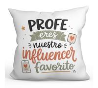 Mugffins Coussin avec Rembourrage Cadeau Professeur Amusant | Coussin Prof avec Texte Profe eres nuestro Influencer favorito en Espagnol | idée maître Remerciement 40x40cm | Enseñanza v3