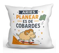 Mugffins Coussin avec Rembourrage Horoscope Bélier | Cadeau Bélier drôle | Signes du Zodiaque | Coussin Citation Planear ES de cobardes en Espagnol | Zodiaco Humor v1