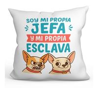 Mugffins Coussin avec Rembourrage indépendante pour Femme | Soy mi propia jefa y mi propio esclava en Espagnol | Cadeau drôle Freelance Femme | 40x40cm Polyester | Autónomos v1
