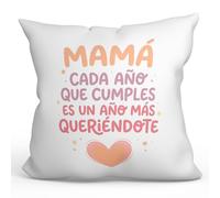 Mugffins Coussin avec Rembourrage | Mamá CADA año Que cumples ES Un año más queriéndote en Espagnol | 40x40cm Polyester Doux | Idée Cadeau Maman | Papi Mami v3