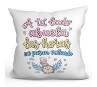 Mugffins Coussin avec Rembourrage pour Grand-mère | Cadeau Original Mamie Abuela, a tu lado Las horas me Pasan volando en Espagnol | 40x40cm | Anniversaire | Abuelitos-3 v2
