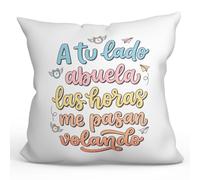 Mugffins Coussin avec Rembourrage pour Grand-mère | Cadeau Original Mamie Abuela, a tu lado Las horas me Pasan volando en Espagnol | 40x40cm | Anniversaire | Abuelitos-3 v5