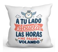 Mugffins Coussin avec Rembourrage pour Grand-mère | Cadeau Original Mamie Abuela, a tu lado Las horas me Pasan volando en Espagnol | 40x40cm | Anniversaire | Abuelitos-3 v3