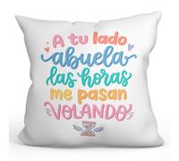 Mugffins Coussin avec Rembourrage pour Grand-mère | Cadeau Original Mamie Abuela, a tu lado Las horas me Pasan volando en Espagnol | 40x40cm | Anniversaire | Abuelitos-3 v4