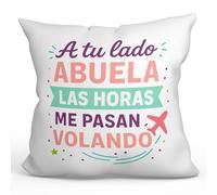 Mugffins Coussin avec Rembourrage pour Grand-mère | Cadeau Original Mamie avec Texte A tu lado Abuela Las horas me Pasan volando en Espagnol | 40x40cm | idée fête, Anniversaire | Abuelitos-2 v1.1MA