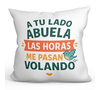 Mugffins Coussin avec Rembourrage pour Grand-mère | Cadeau Original Mamie avec Texte A tu lado Abuela Las horas me Pasan volando en Espagnol | 40x40cm | idée fête, Anniversaire | Abuelitos-2 v2