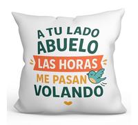 Mugffins Coussin Grand-père avec Rembourrage | Cadeau Grand-père avec Texte A tu lado Abuelo Las horas me Pasan volando en Espagnol | Polyester 40x40cm | Abuelitos-2 v2
