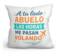 Mugffins Coussin Grand-père avec Rembourrage | Cadeau Grand-père avec Texte A tu lado Abuelo Las horas me Pasan volando en Espagnol | Polyester 40x40cm | Abuelitos-2 v1.1MA