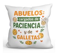 Mugffins Coussin Papi Mamie avec Rembourrage | Abuelos: Cargados de paciencia… y de galletas en Espagnol | Cadeau drôle Anniversaire Noël | Abuelitos v1