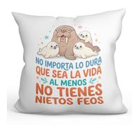 Mugffins Coussin Papi Mamie avec Rembourrage | No importa lo dura Que Sea la Vida en Espagnol | Cadeau drôle Anniversaire Noël | Abuelitos-3 v1