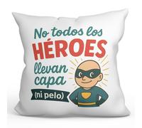 Mugffins Coussin pour Offrir aux Chauves avec Rembourrage | drôle et Amusant | décoration Originale | No Todos Los héroes llevan capa (ni Pelo) en Espagnol | 40x40cm | calvicie v1