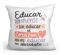 Mugffins Coussin Professeur avec Rembourrage et Phrase Educar la Mente Sin educar el corazón no ES educar en absoluto en Espagnol | idée Cadeau Enseignant | Enseñanza v1