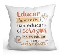 Mugffins Coussin Professeur avec Rembourrage et Phrase Educar la Mente Sin educar el corazón no ES educar en absoluto en Espagnol | idée Cadeau Enseignant | Enseñanza v3