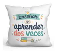Mugffins Coussin Professeur avec Rembourrage et Phrase Enseñar ES aprender Dos veces en Espagnol | idée Cadeau Enseignant | Infantil v2