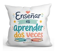 Mugffins Coussin Professeur avec Rembourrage et Phrase Enseñar ES aprender Dos veces en Espagnol | idée Cadeau Enseignant | Infantil v1