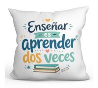 Mugffins Coussin Professeur avec Rembourrage et Phrase Enseñar ES aprender Dos veces en Espagnol | idée Cadeau Enseignant | Infantil v4