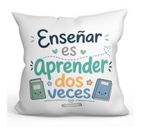 Mugffins Coussin Professeur avec Rembourrage et Phrase Enseñar ES aprender Dos veces en Espagnol | idée Cadeau Enseignant | Infantil v3