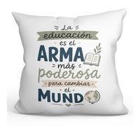 Mugffins Coussin Professeur avec Rembourrage et Phrase La educación ES el Arma más poderosa Para cambiar el Mundo en Espagnol | idée Cadeau Enseignant | Enseñanza v1