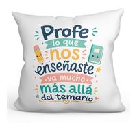 Mugffins Coussin Professeur avec Rembourrage et Phrase Profe lo Que nos enseñaste va Mucho más allá Del temario en Espagnol | idée Cadeau Enseignant | Infantil v1