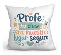 Mugffins Coussin Professeur avec Rembourrage et Phrase Profe tu clase Era nuestro lugar seguro en Espagnol | idée Cadeau Enseignant | Infantil v7