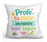 Mugffins Coussin Professeur avec Rembourrage et Phrase Profe tu clase Era nuestro lugar seguro en Espagnol | idée Cadeau Enseignant | Infantil v1