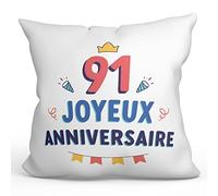 Mugffins Coussins/Oreillers avec Rembourrage Joyeux Anniversaire - 40x40 cm - en Français - Cadeau Original pour Homme et Femme - Joyeux Anniversaire!