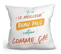 Mugffins Coussins/Oreillers avec Rembourrage pour Beau-Fils/Gendre - 40x40 cm - en Français - Cadeau Original pour Beau-Fils - Tu ES Le Meilleur Continue comme ça