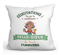 Mugffins Coussins/Oreillers avec Rembourrage pour Belle-SŒUR - 40x40 cm - en Français - Cadeau Original - Meilleur Univers Trophée