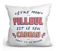 Mugffins Coussins/Oreillers avec Rembourrage pour FILLEUL - 40x40 cm - en Français - Cadeau Original - Le Seul Cadeau Dont tu as Besoin
