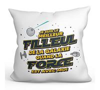 Mugffins Coussins/Oreillers avec Rembourrage pour FILLEUL - 40x40 cm - en Français - Cadeau Original pour FILLEUL - Meilleur de Galaxie Quand Force avec Moi