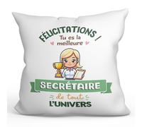 Mugffins Coussins/Oreillers avec Rembourrage pour SECRÉTAIRE Femme - 40x40 cm - en Français - Meilleur Univers Trophée - Cadeau Original