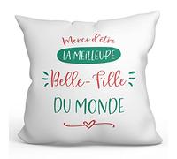 Mugffins Coussins/Oreillers pour Belle-Fille - 40x40 cm - en Français - Cadeau Original pour Belle-Fille - Merci Meilleure Famille