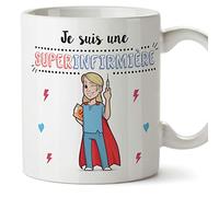 Mugffins Infirmière Tasses Originales de café et Petit-déjeuner à Donner Travailleurs Professionnels -Je suis Une Super Infirmière - Céramique 350 ML