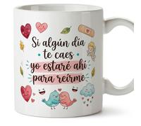 Mugffins Mug amoureux avec texte Si algún día te caes yo estaré ahí para reirme en Espagnol | Cadeau amour et amitié | 330 Ml 11 oz | Compatible micro-ondes et lave-vaisselle | enamorados v3