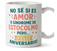 Mugffins mug anniversaire couple | Tasse anniversaire No sé si es amor o síndrome de Estocolmo en Espagnol | Idée cadeau drôle, original, homme, femme, petit ami, petite amie | 330 Ml 11 oz v1