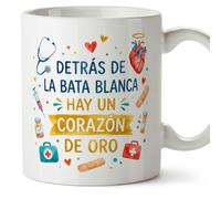 Mugffins mug avec texte Detrás de la bata blanca hay un corazón de oro en Espagnol pour soignants 330 ml/11 oz | Cadeau original infirmier | sanitarios v3