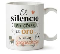 Mugffins mug avec texte El silencio en clase es oro... y muy sospechoso en Espagnol pour enseignant drôle | cadeau école | céramique 330 Ml/11 oz | Enseñanza v3