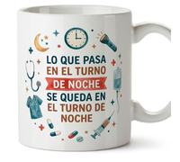 Mugffins mug avec texte Lo que pasa en el turno de noche se queda en el turno de noche en Espagnol pour soignants 330 ml/11 oz | Cadeau original infirmier | sanitarios v1