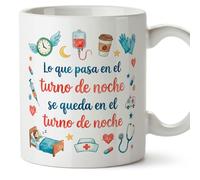 Mugffins mug avec texte Lo que pasa en el turno de noche se queda en el turno de noche en Espagnol pour soignants 330 ml/11 oz | Cadeau original infirmier | sanitarios v5