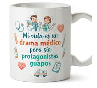 Mugffins mug avec texte Mi vida es un drama médico pero sin protagonistas guapos en Espagnol pour soignants 330 ml/11 oz | Cadeau original infirmier | sanitarios v2