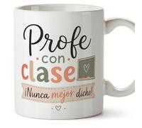 Mugffins mug avec texte Profe con clase ¡Nunca mejor dicho! en Espagnol pour enseignant drôle | cadeau école | céramique 330 Ml/11 oz | Enseñanza v5