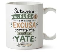 Mugffins mug avec texte Si tuviera un euro por cada excusa corregiría desde un yate en Espagnol pour enseignant drôle | cadeau école | céramique 330 Ml/11 oz | Enseñanza v2