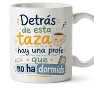 Mugffins mug cadeau enseignant drôle avec texte Detrás de esta taza hay una profe que no ha dormido en Espagnol | céramique 330 ml 11 oz | Infantil v9