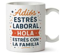 Mugffins mug cadeau retraite tasse amusante | Adiós estrés laboral… hola estrés con la familia en Espagnol | 330 Ml 11 oz | jubilacion v2
