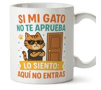Mugffins mug chat Si mi gato no te aprueba lo siento: aquí no entras en français | cadeau original, tasse drôle, idée cadeau, humour, chats | 330 Ml / 11 oz | en Espagnol gatitos y perritos v4