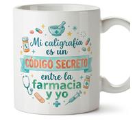 Mugffins mug drôle médecin avec texte Mi caligrafía es un código secreto entre la farmacia y yo en Espagnol | cadeau original docteur, hôpital, anniversaire, Noël | medicina v2