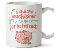 Mugffins Mug drôle pour papa avec la phrase Papá Te quiero muchísimo y te juro que no es por la herencia en Espagnol | Idée cadeau fête des pères | 330 Ml | papi mami v3